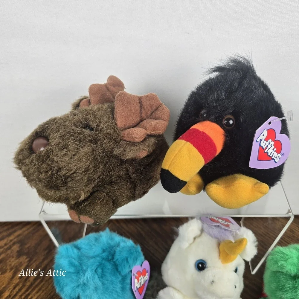 16 Puffkins Vintage Plush Mini Stuffed Animal Lot Elephant Cat Toucan Unicorn